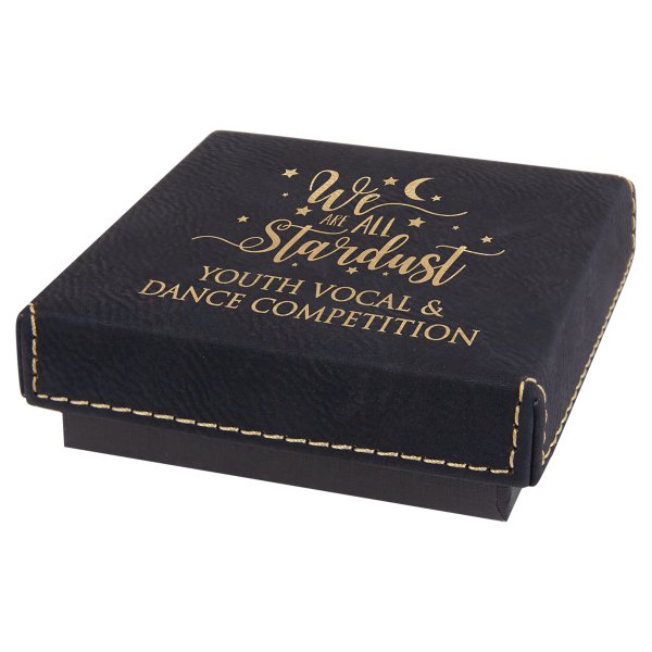 3 1/2" x 3 1/2" Black/Gold Medal Box with Engraved Faux Leather Lid - Black/Gold