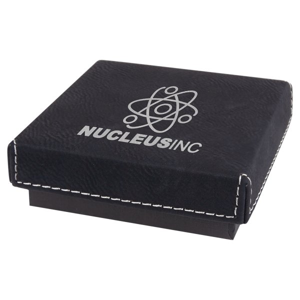 3 1/2" x 3 1/2" Black/Silver Medal Box with Engraved Faux Leather Lid - Black/Silver