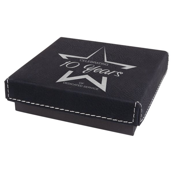 4" x 4" Black/Silver Medal Box with Engraved Faux Leather Lid - Black/Silver