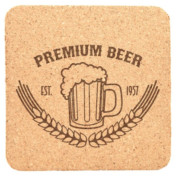 4" x 4" Square Cork Coaster - Light Brown