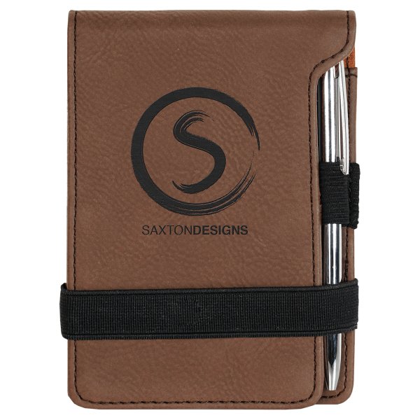3 1/4" x 4 3/4" Dark Brown Engraved Faux Leather Mini Notepad with Pen - Dark Brown