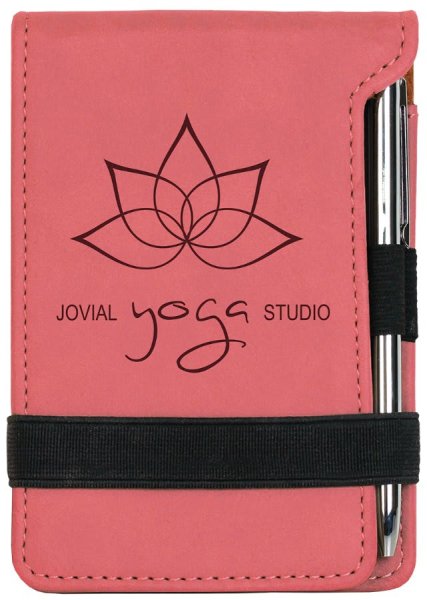 3 1/4" x 4 3/4" Pink Engraved Faux Leather Mini Notepad with Pen - Pink