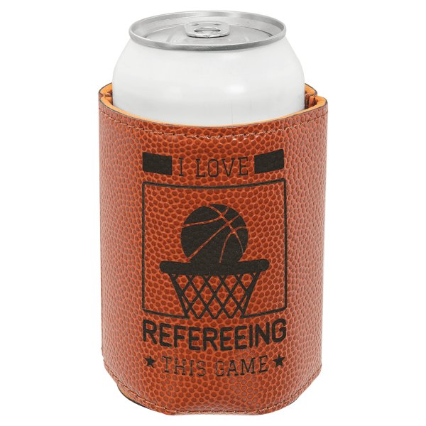 3 3/4" Basketball Engraved Faux Leather Beverage Holder - Orange