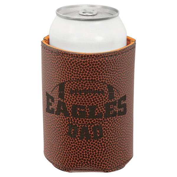 3 3/4" Football Engraved Faux Leather Beverage Holder - Football Brown