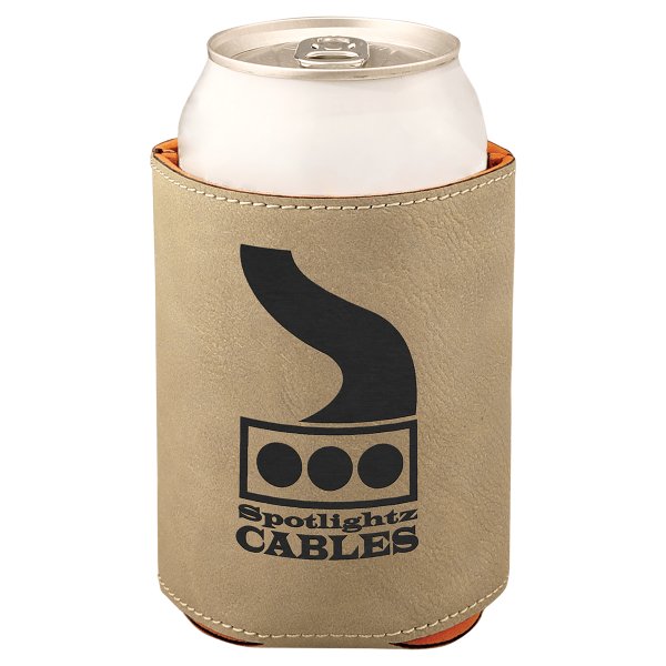 3 3/4" Light Brown Engraved Faux Leather Beverage Holder - Light Brown