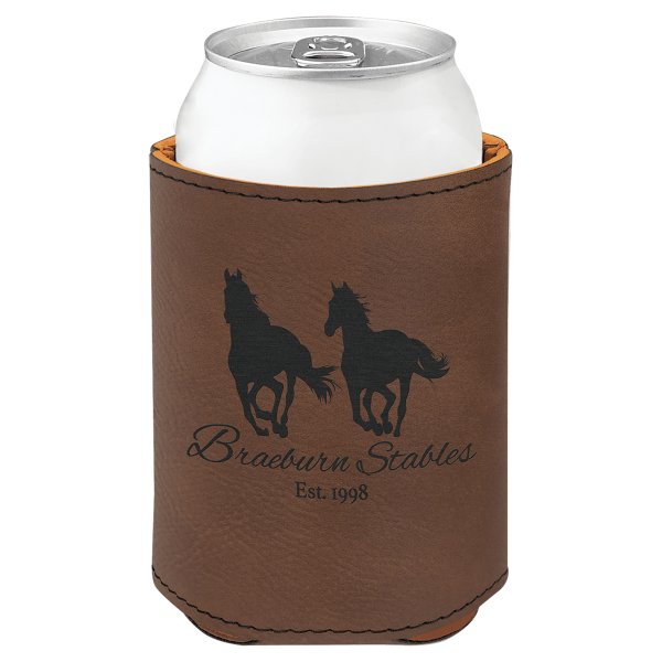 3 3/4" Dark Brown Engraved Faux Leather Beverage Holder - Dark Brown