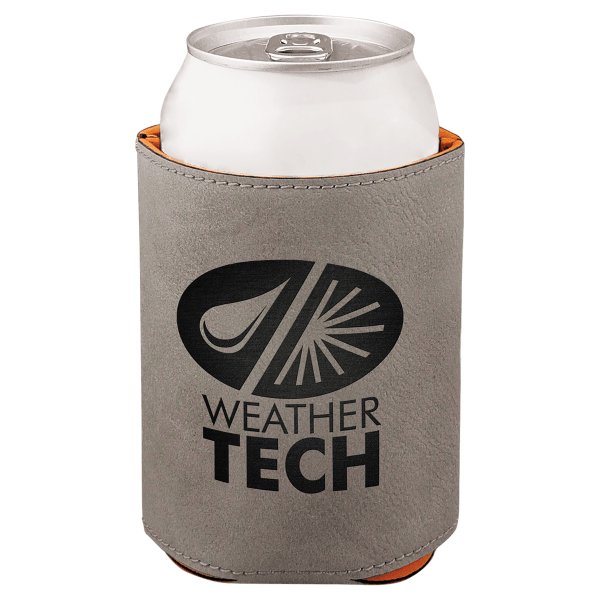 3 3/4" Gray Engraved Faux Leather Beverage Holder - Gray