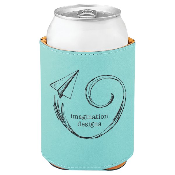 3 3/4" Teal Engraved Faux Leather Beverage Holder - Teal