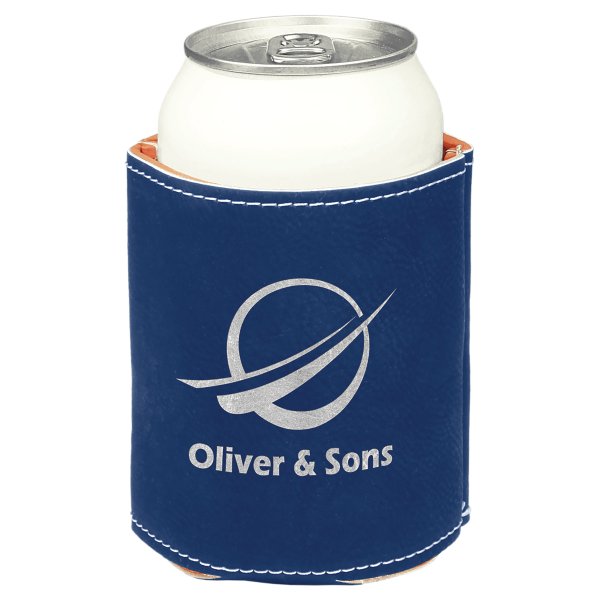 3 3/4" Blue/Silver Engraved Faux Leather Beverage Holder - Blue/Silver