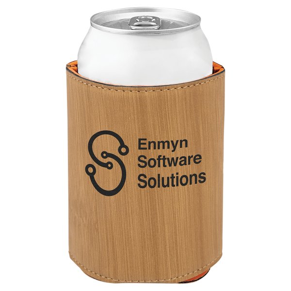 3 3/4" Bamboo Engraved Faux Leather Beverage Holder - Bamboo