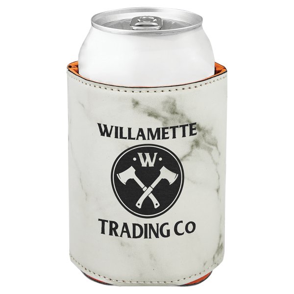 3 3/4" White Marble Engraved Faux Leather Beverage Holder - White Marble