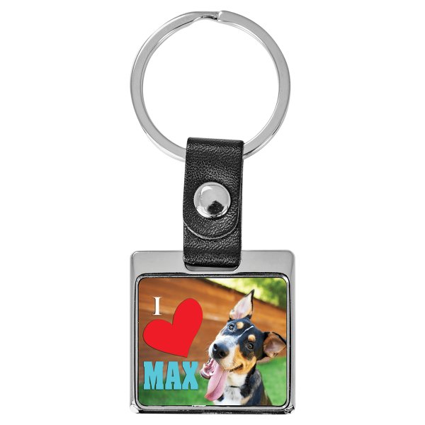 3 3/4" x 1 3/8" Square Custom Printed Keychain with White Insert - Silver/White/Black