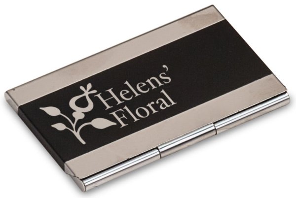 3 3/4" x 2 1/2" Black Custom Engraved Business Card Holder - Black