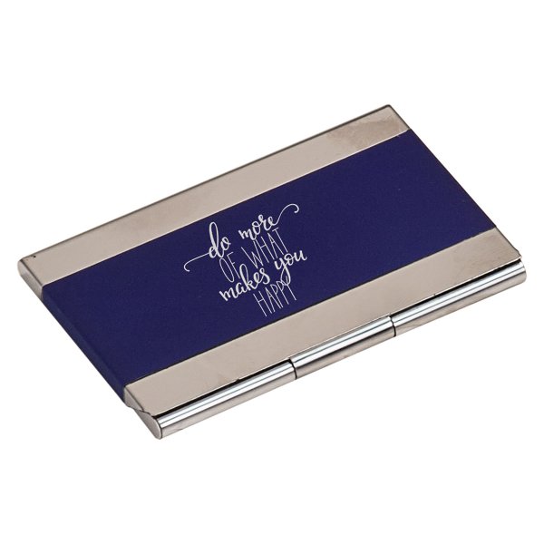 3 3/4" x 2 1/2" Blue Custom Engraved Business Card Holder - Blue