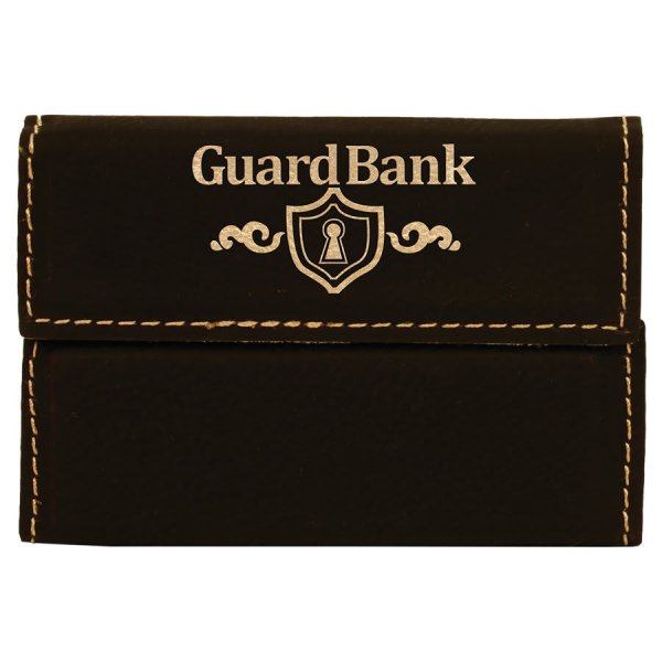 3 3/4" x 2 3/4" Black/Gold Engraved Faux Leather Hard Business Card Holder - Black