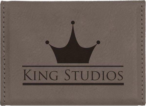3 3/4" x 2 3/4" Gray Engraved Faux Leather Hard Business Card Holder - Gray