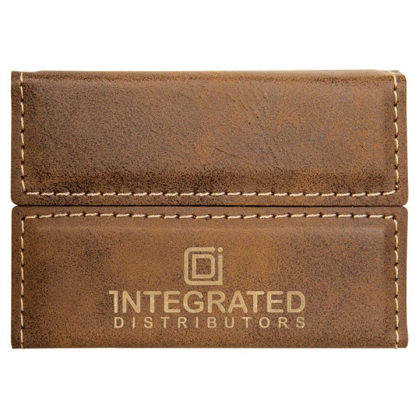 3 3/4" x 2 3/4" Rustic/Gold Engraved Faux Leather Hard Business Card Holder - Rustic