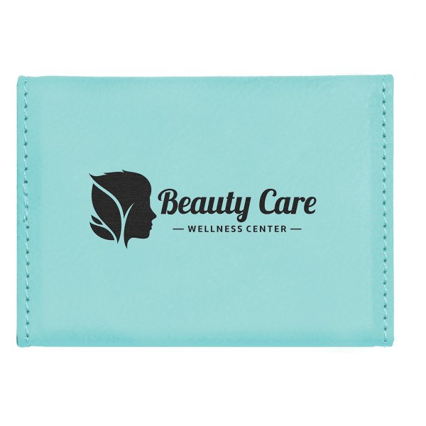 3 3/4" x 2 3/4" Teal Engraved Faux Leather Hard Business Card Holder - Teal