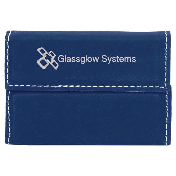 3 3/4" x 2 3/4" Blue/Silver Engraved Faux Leather Hard Business Card Holder - Blue/Silver