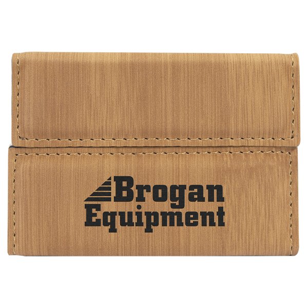 3 3/4" x 2 3/4" Bamboo Engraved Faux Leather Hard Business Card Holder - Bamboo
