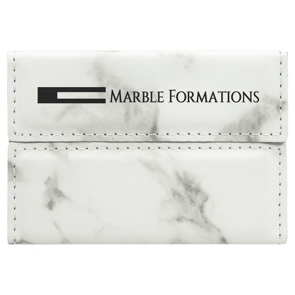 3 3/4" x 2 3/4" White Marble Engraved Faux Leather Hard Business Card Holder - White Marble