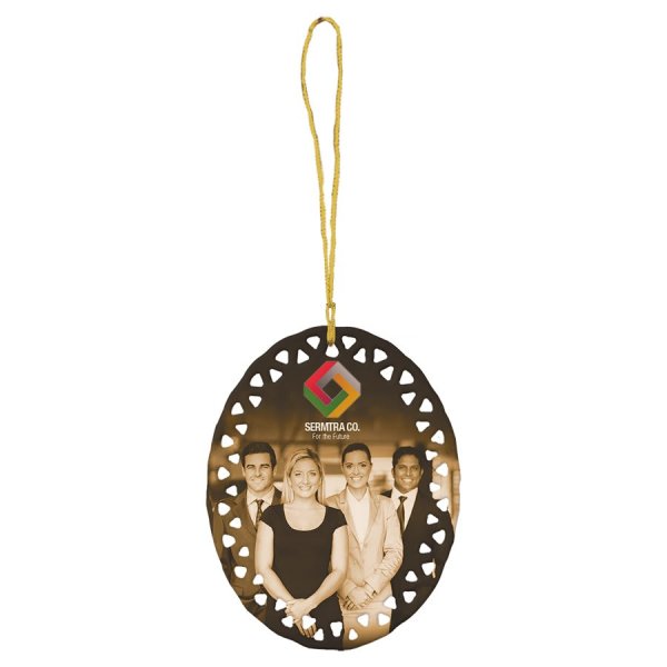 3 3/4" x 3" White Custom Printed Oval Doily Ceramic Ornament - White
