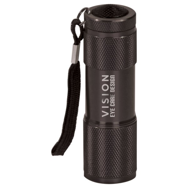 3 3/8" Black 9-LED Custom Engraved Flashlight with Strap - Black
