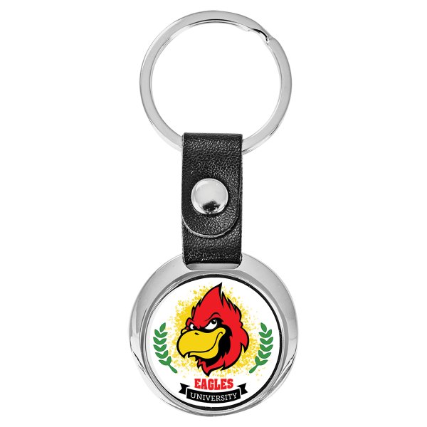 3 3/8" x 1 3/8" Round Custom Printed Keychain with White Insert - Silver/White/Black