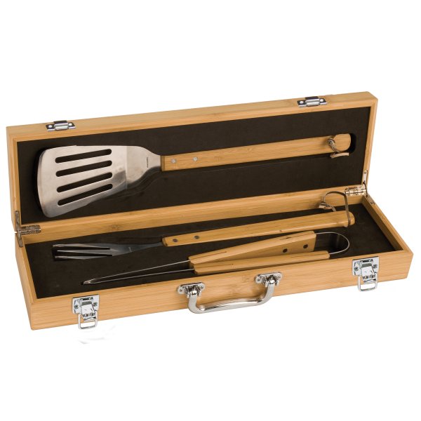 3-Piece Bamboo BBQ Set in Bamboo Case - Bamboo