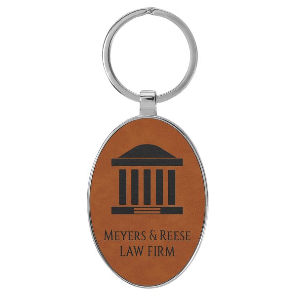 3" x 1 3/4" Engraved Faux Leather/Metal Rawhide Oval Keychain - Rawhide