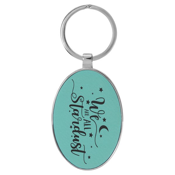 3" x 1 3/4" Engraved Faux Leather/Metal Teal Oval Keychain - Teal