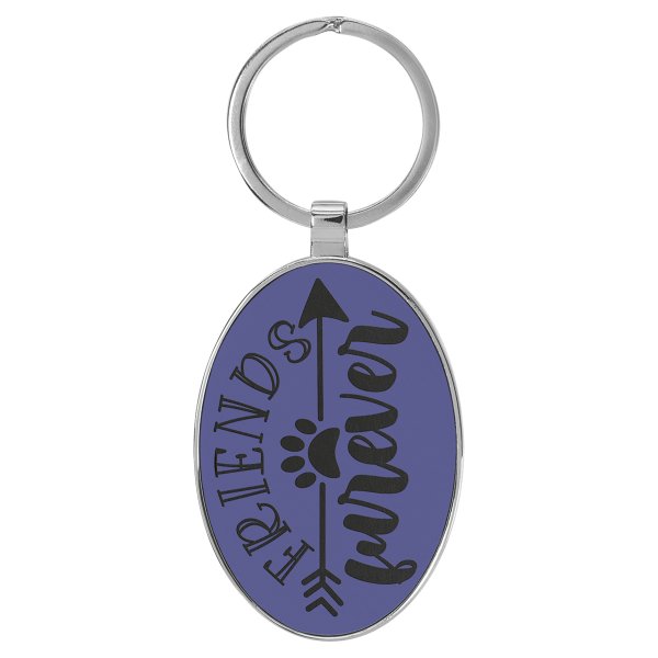 3" x 1 3/4" Engraved Faux Leather/Metal Purple Oval Keychain - Purple