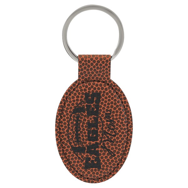 3" x 1 3/4" Football Engraved Faux Leather Oval Keychain - Brown