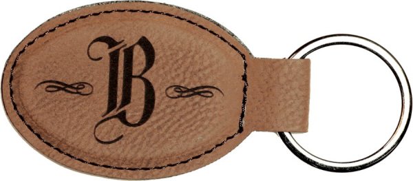 3" x 1 3/4" Dark Brown Engraved Faux Leather Oval Keychain - Dark Brown