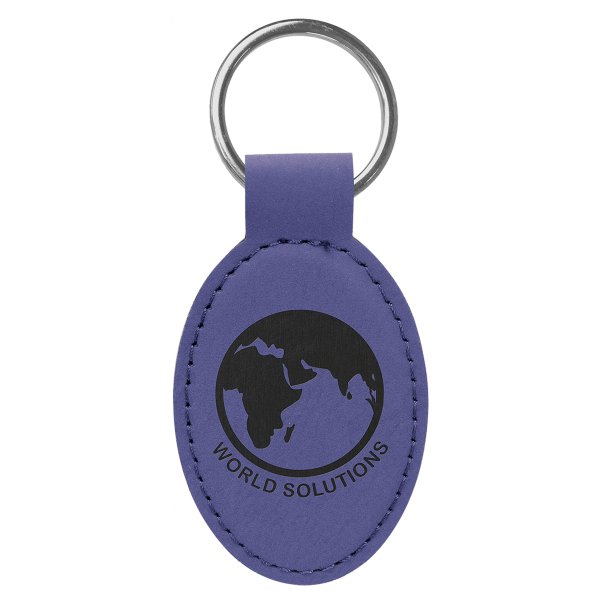 3" x 1 3/4" Purple Engraved Faux Leather Oval Keychain - Purple