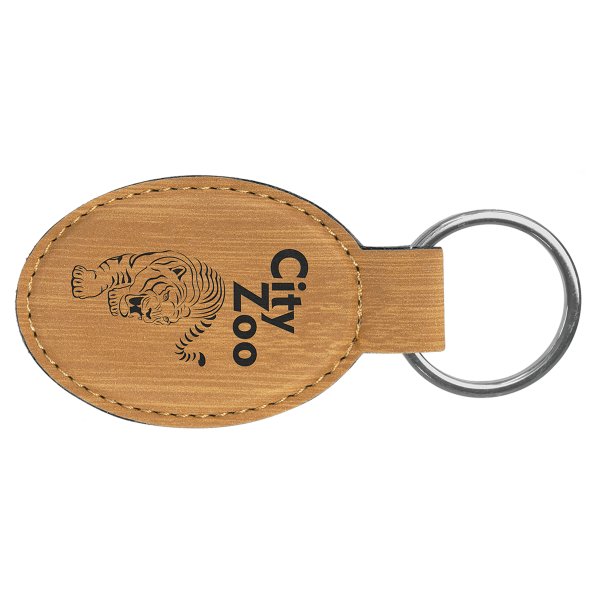 3" x 1 3/4" Bamboo Engraved Faux Leather Oval Keychain - Bamboo