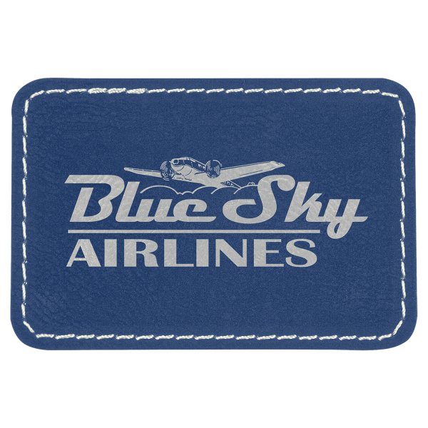 3" x 2" Blue/Silver Rectangle Patch Engraved Faux Leather with Kota Pro Adhesive - Blue