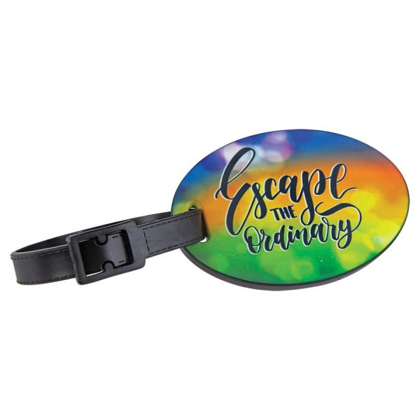 3" x 2" Custom Printed Polymer Oval Luggage Tag with Black Edge and Strap - White/Black