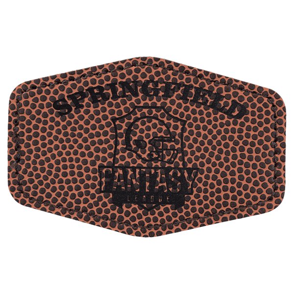 3" x 2" Football Engraved Faux Leather Hex Patch with Kota Pro Adhesive - Football (Brown)