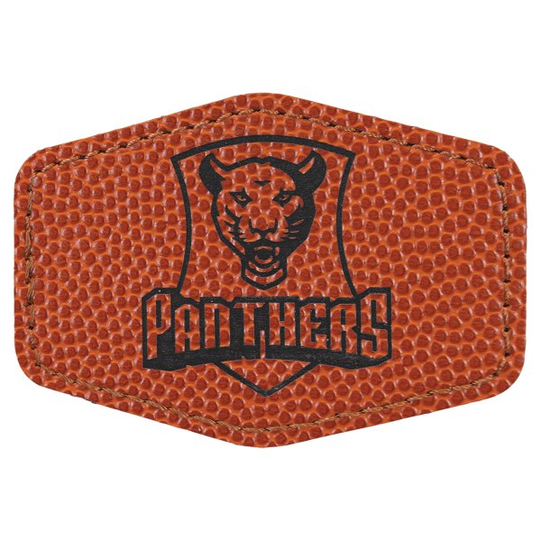 3" x 2" Hex Basketball Engraved Faux Leather Patch with Adhesive - Orange