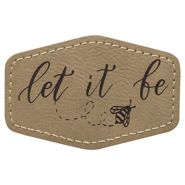 3" x 2" Hex Light Brown Engraved Faux Leather Patch with Adhesive - Light Brown