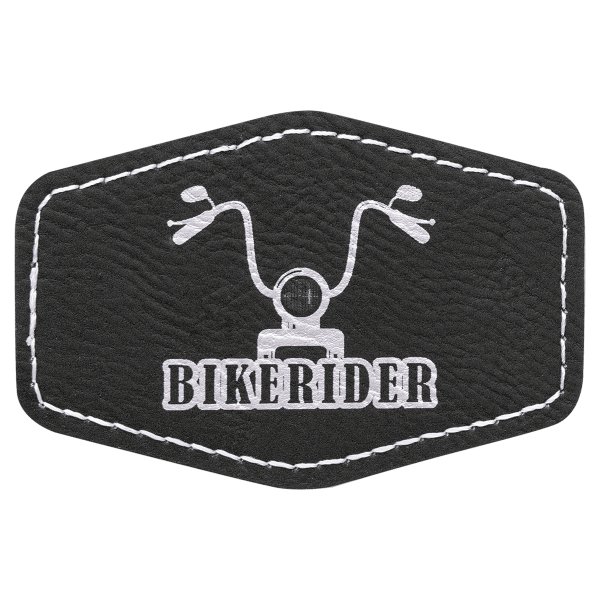 3" x 2" Hex Black/Silver Engraved Faux Leather Patch with Adhesive - Black