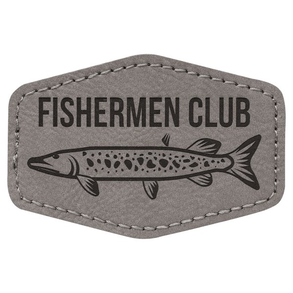 3" x 2" Hex Gray Engraved Faux Leather Patch with Adhesive - Gray