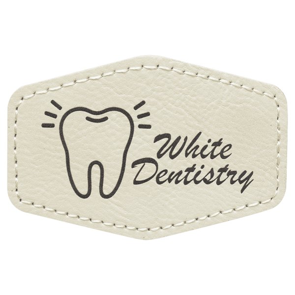 3" x 2" Hex White Engraved Faux Leather Patch with Adhesive - White