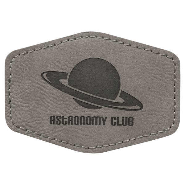 3 1/2" x 2 1/2" Hex Gray Engraved Faux Leather Patch with Adhesive - Gray
