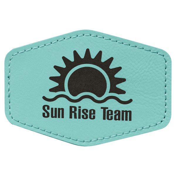 3 1/2" x 2 1/2" Hex Teal Engraved Faux Leather Patch with Adhesive - Teal
