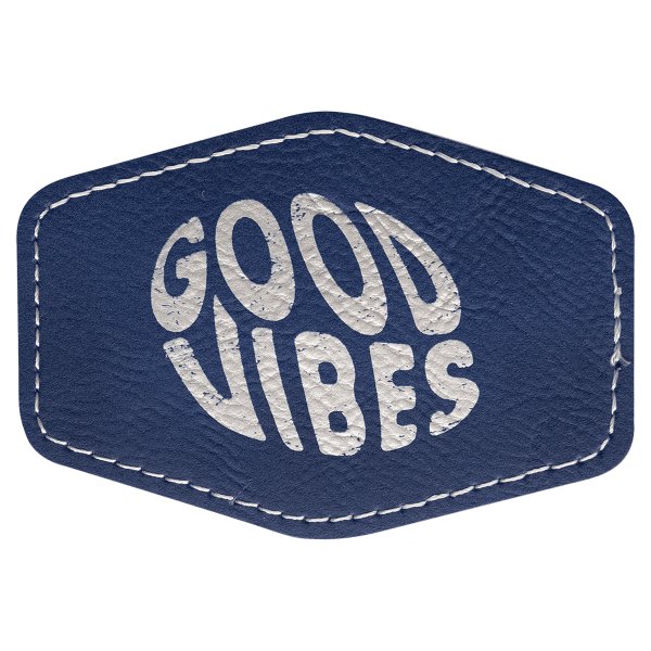 3 1/2" x 2 1/2" Hex Blue/Silver Engraved Faux Leather Patch with Adhesive - Blue