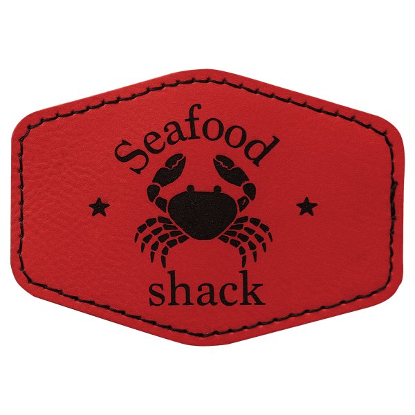 3 1/2" x 2 1/2" Hex Red Engraved Faux Leather Patch with Adhesive - Red
