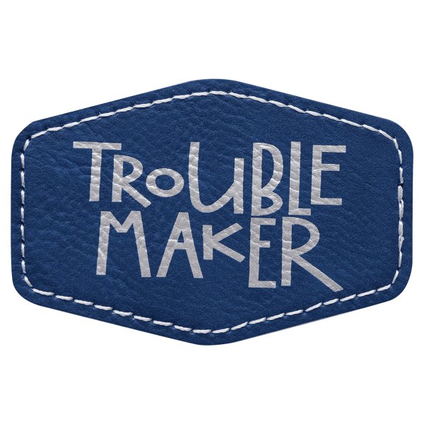 3" x 2" Blue/Silver Engraved Faux Leather Hex Patch with Kota Pro Adhesive - Blue