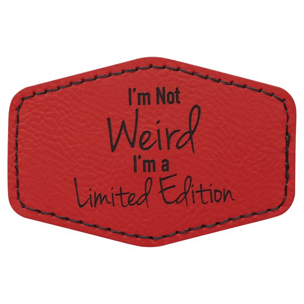 3" x 2" Red Engraved Faux Leather Hex Patch with Kota Pro Adhesive - Red